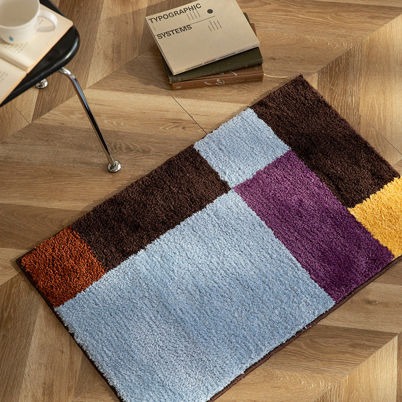 Hochflor-Badematte mit geometrischem Farbblock-Design und rutschfester Unterseite