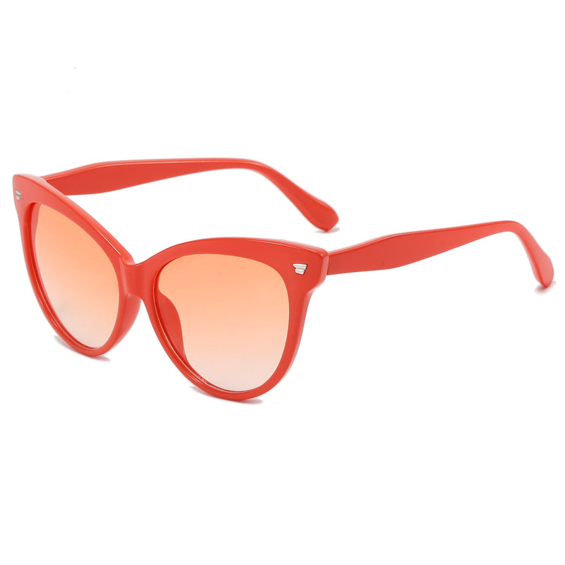Damen modische Cat-Eye Sonnenbrille mit transparentem Rahmen und blauen Gläsern Karnz