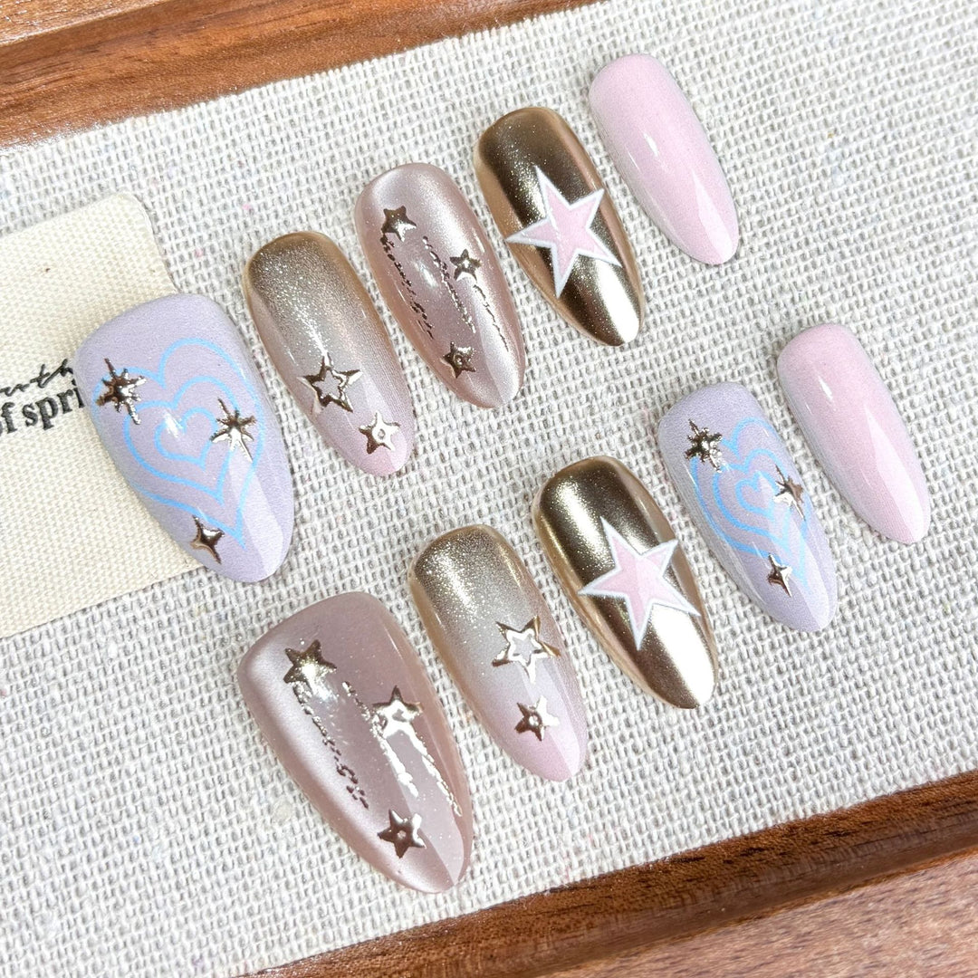 Künstlerisch Star-Beschmückte Press-On Nail Set