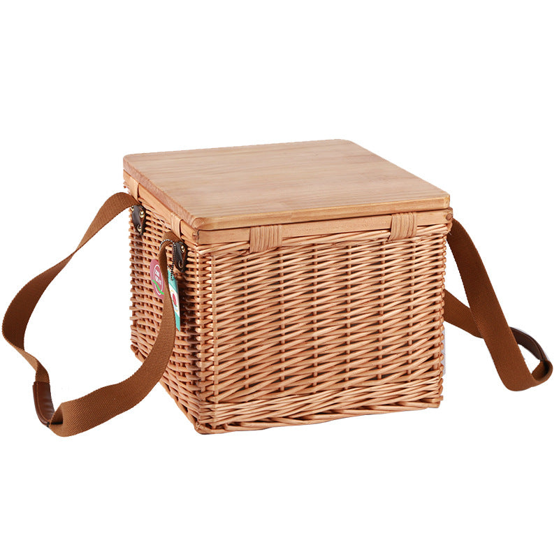 Damen Picknickkorb aus hochwertigem Naturmaterial mit robustem Holzdeckel Karnz