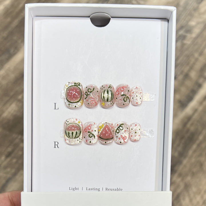 Künstlerisches Press-On-Nagelset mit Wassermelonen-Thema Karnz