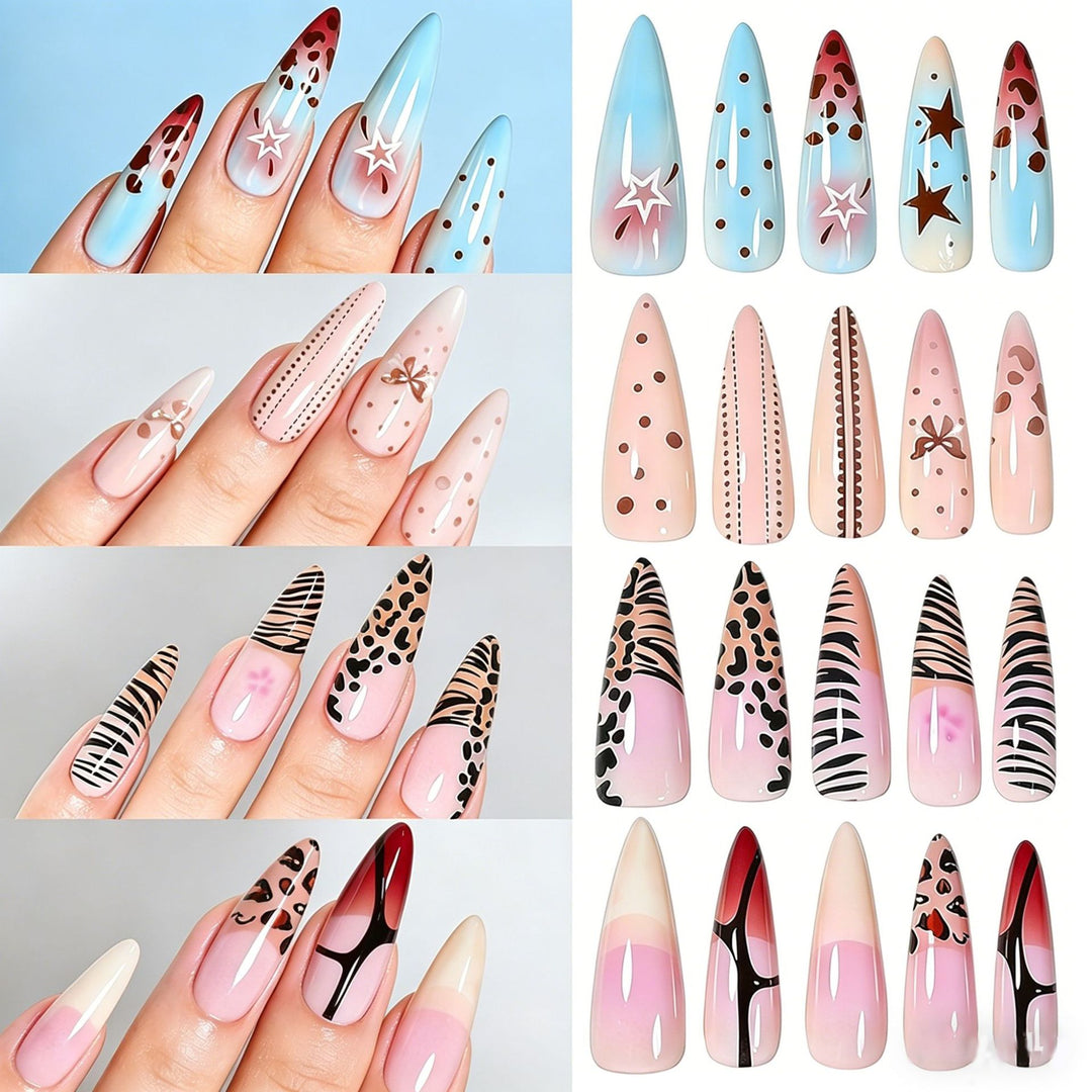 Künstlerisches Langes Stiletto Press-On Nagelset Karnz