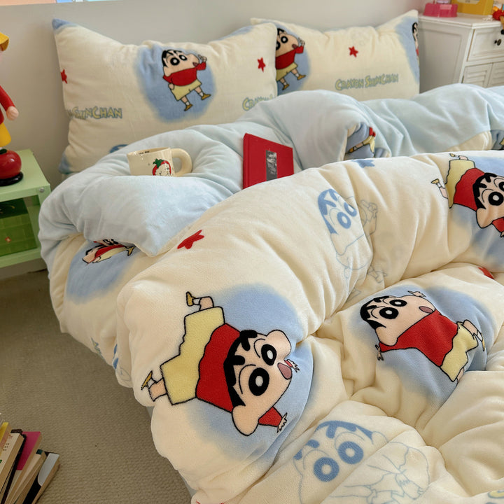 Ultra-weiches Cartoon-Plüsch-Bettdecken-Set