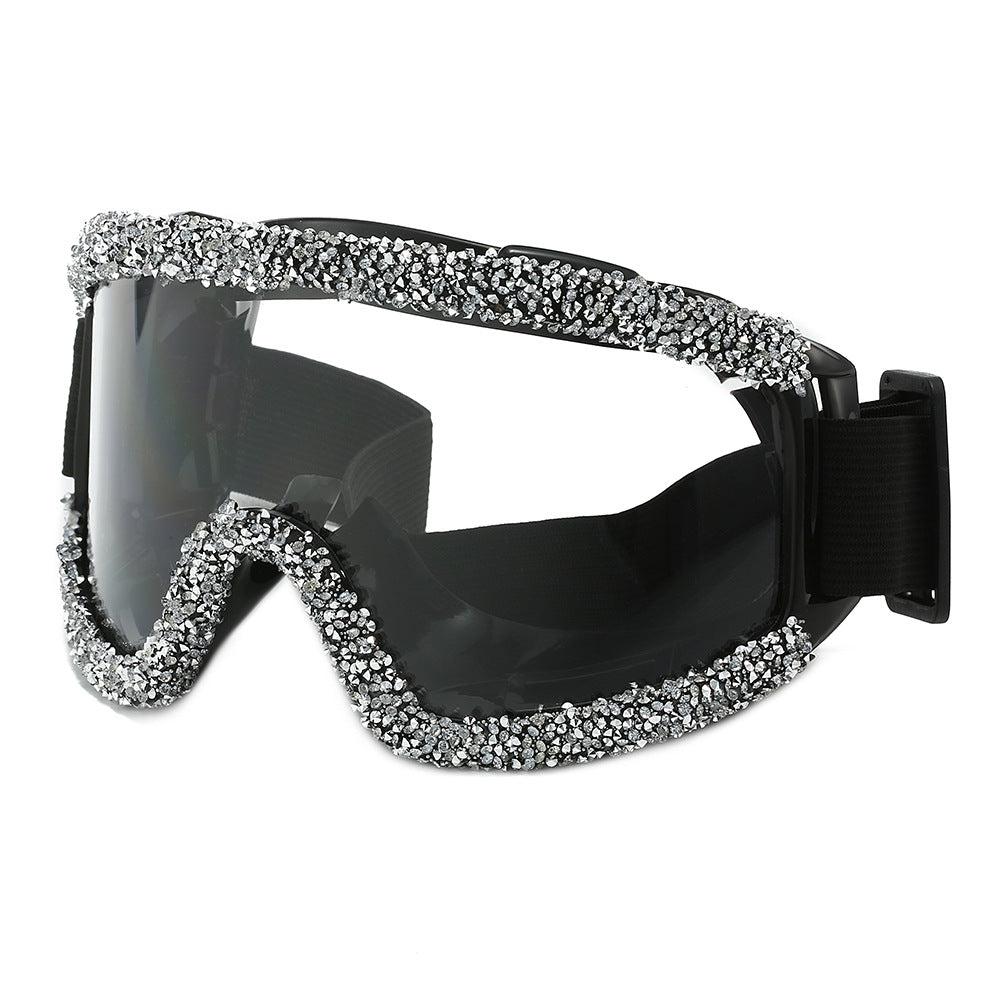 Damen Glamouröse Skibrille mit funkelndem Schmuckrahmen Karnz
