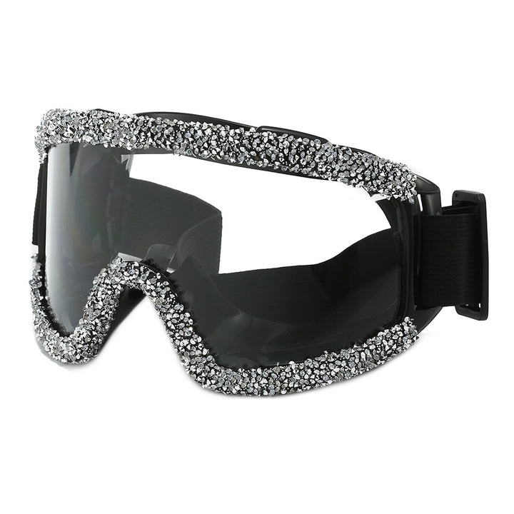Damen Glamouröse Skibrille mit funkelndem Schmuckrahmen Karnz