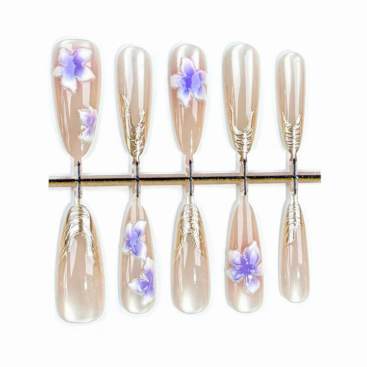 Künstlerisches, blumenverziertes Press-On-Nagelset