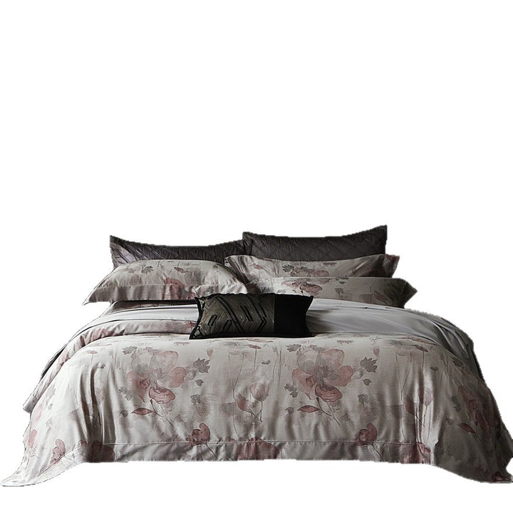 Premium Baumwollsatin-Bettwäschegarnitur mit Aquarell-Blumenprint und feiner Satinbiese