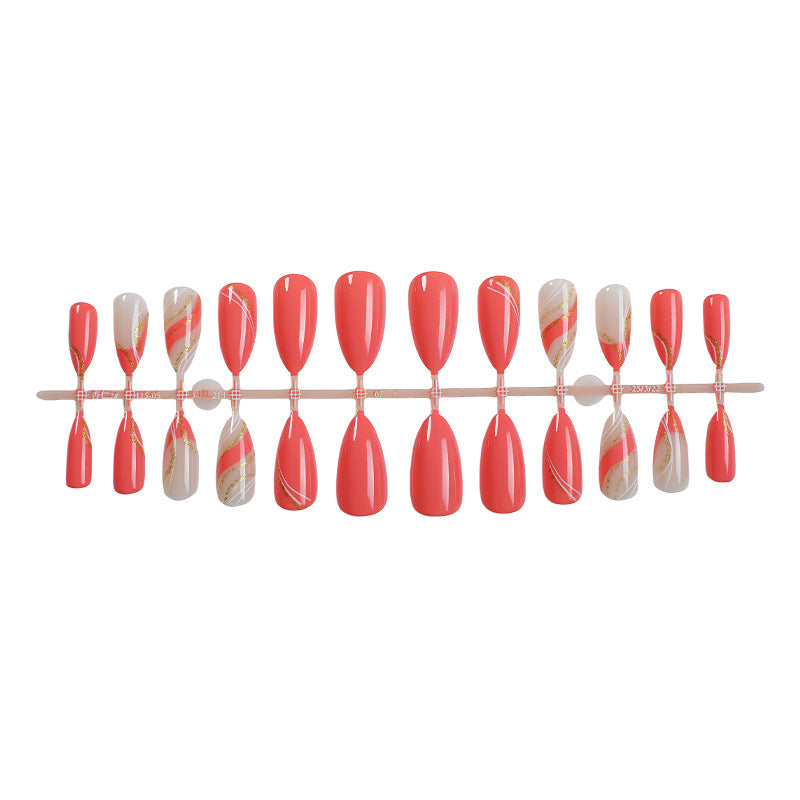 Premium Gel Press-On Nagelset mit eleganten Wirbeln und schimmernden Akzenten Karnz