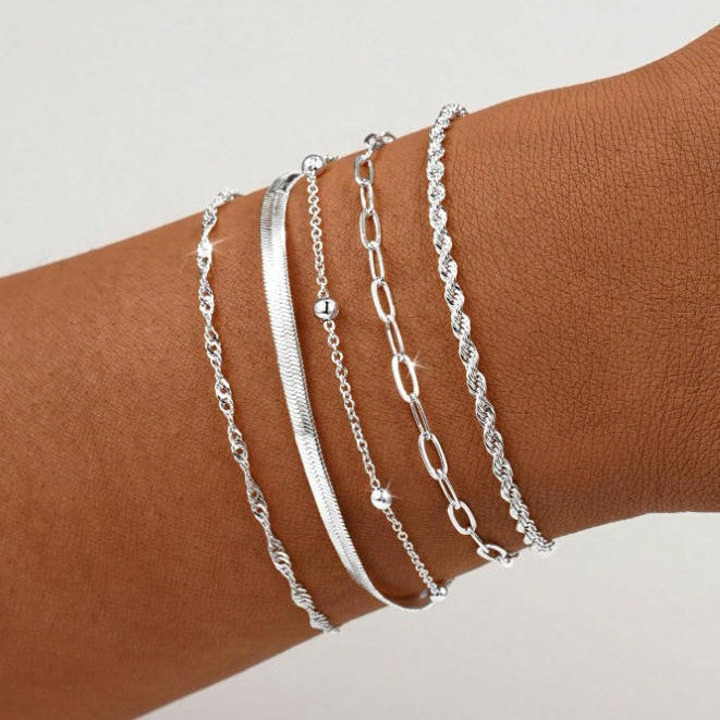 Gestuftes Silberkettchen Armband Set Karnz