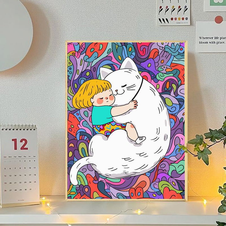 Verspielte Katzen- und Mädchenillustration Leinwandkunst Karnz
