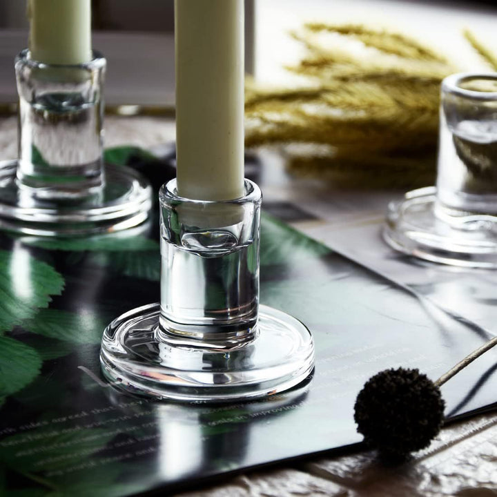 Klare Dicke Glas Taper Kerzenhalter Set Minimalistische Zylinderbasis Karnz