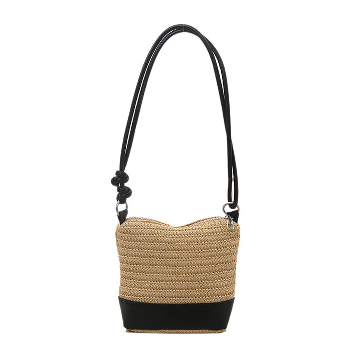 Woven Straw und Leder Umhängetasche Karnz
