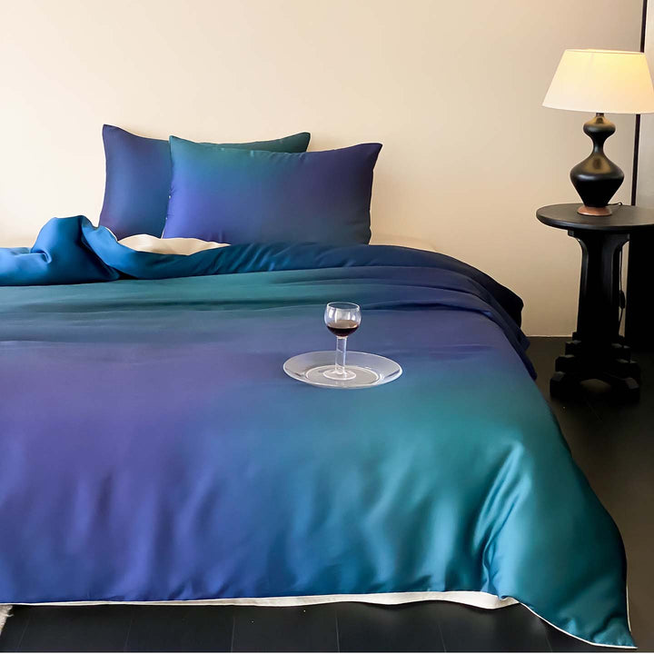 Gradient Satin-Feel Wendebettwäsche mit verstecktem Verschluss und Eckenbändern