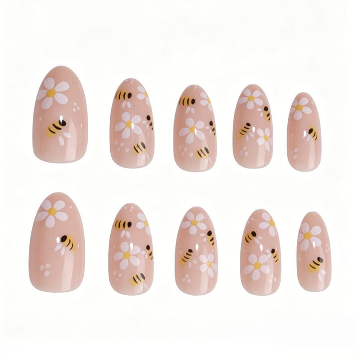 Kunstnagelset mit verspieltem Bienen- und Blumenmotiv Karnz