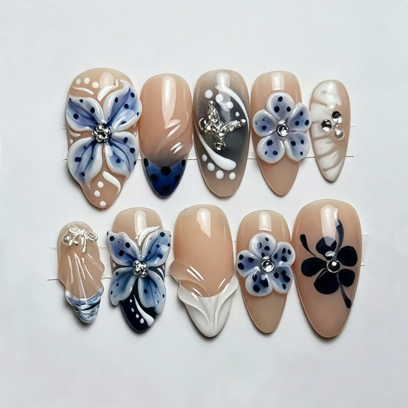 Künstlerisches florales Acryl Press-On-Nagel-Set
