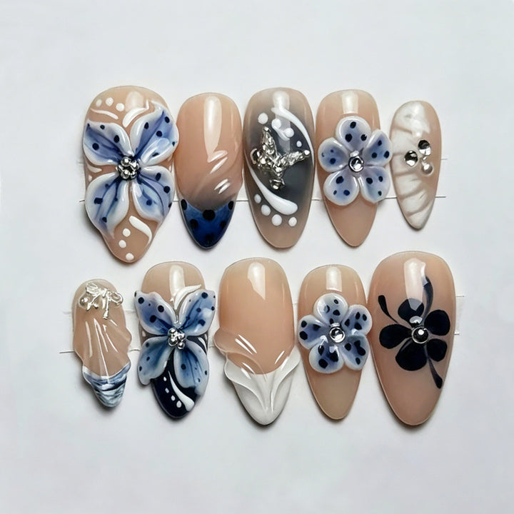 Künstlerisches florales Acryl Press-On-Nagel-Set