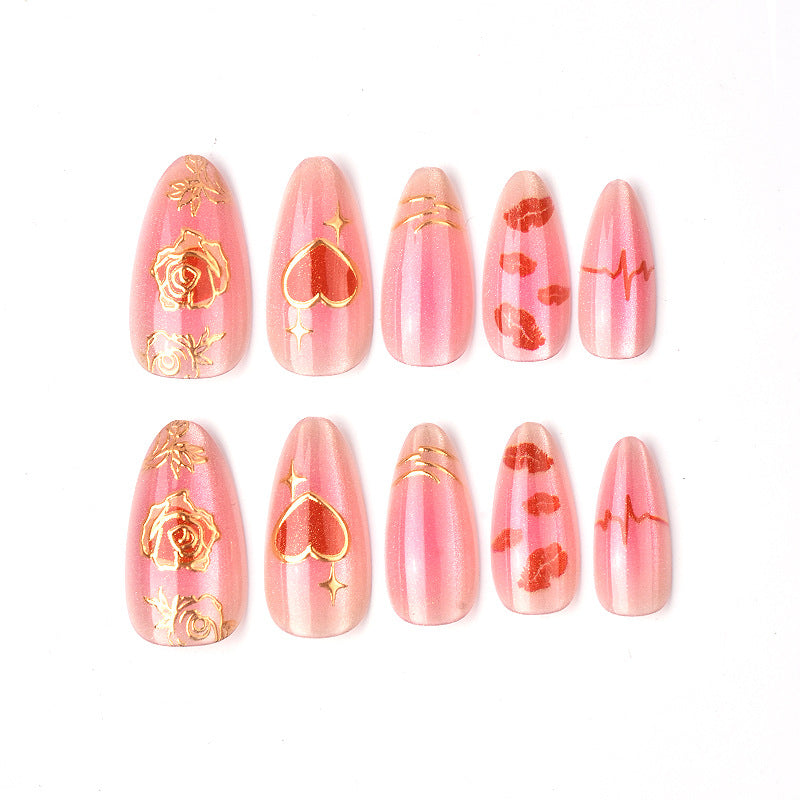 Romantische Herz- und Rosen-Themen Press-On Nagelkunst