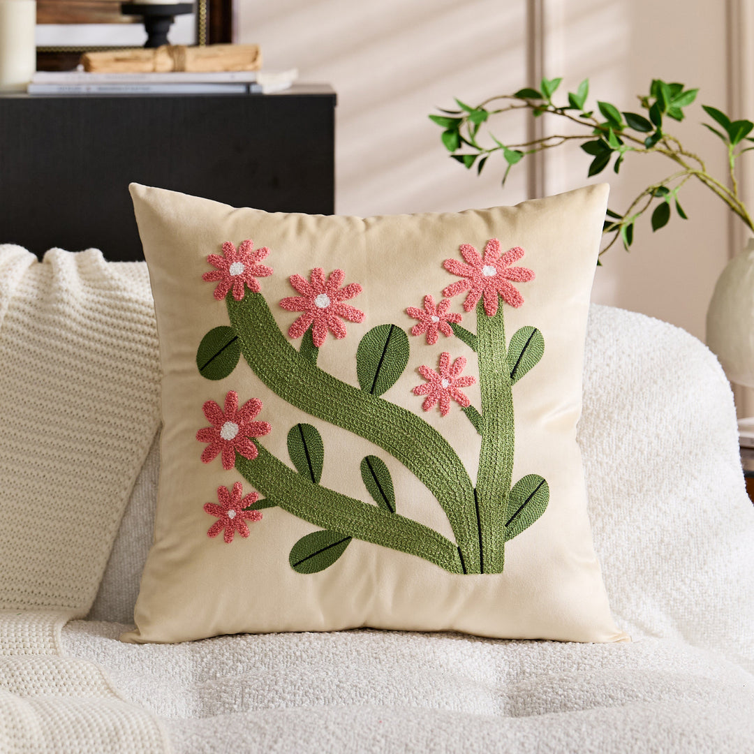 Quadratisches Samt Tufted Floral Chenille Applikationskissenbezug