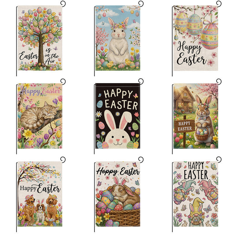 Dekorative Outdoor-Burlap-Textur Ostern Gartenfahne mit doppelseitigem Druck und Fahnenhülse