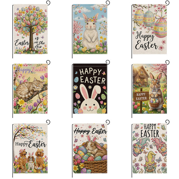Dekorative Outdoor-Burlap-Textur Ostern Gartenfahne mit doppelseitigem Druck und Fahnenhülse