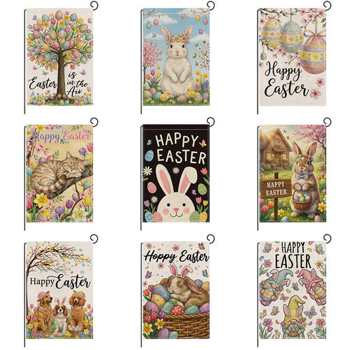 Dekorative Outdoor-Burlap-Textur Ostern Gartenfahne mit doppelseitigem Druck und Fahnenhülse
