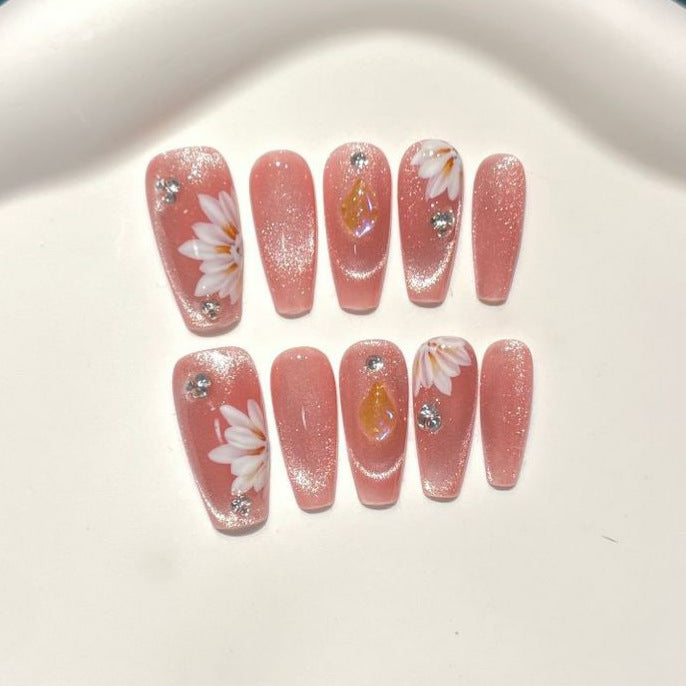 Blumen dekorative Press-On Nagel Set