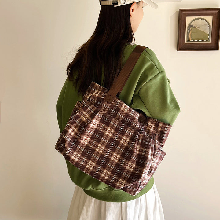 WoSpacious Plaid Utility Tote Bag Karnz