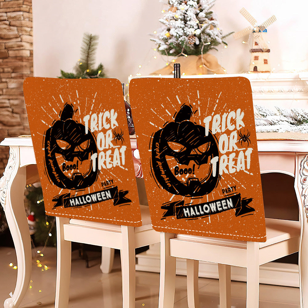 festliche Halloween-Stuhlhussen aus dehnbarem Polyester mit Hexenhut- und Schriftzug-Motiv