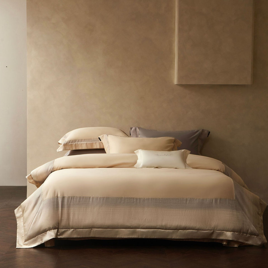 Umkehrbare atmungsaktive Baumwollsatin Bettwäsche mit Kissenbezügen mit Satinbesatz