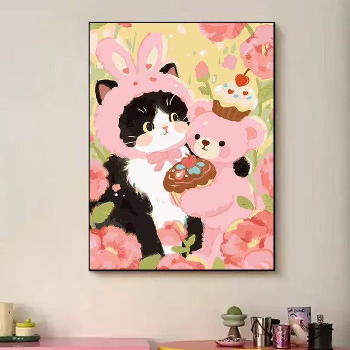 Verspielte katzenmotivierte Illustrationswandkunst Karnz