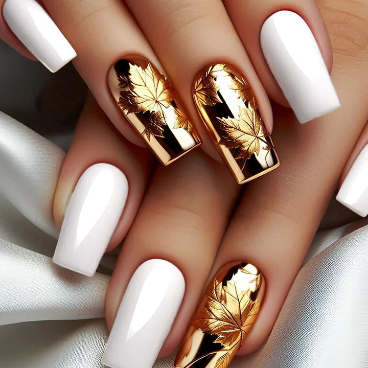 Luxus Metallic Blatt Design Press-On Nagelspitzen Karnz
