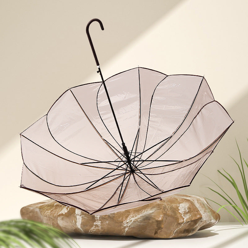 Damen Transparentes Design Faltregenschirm Karnz