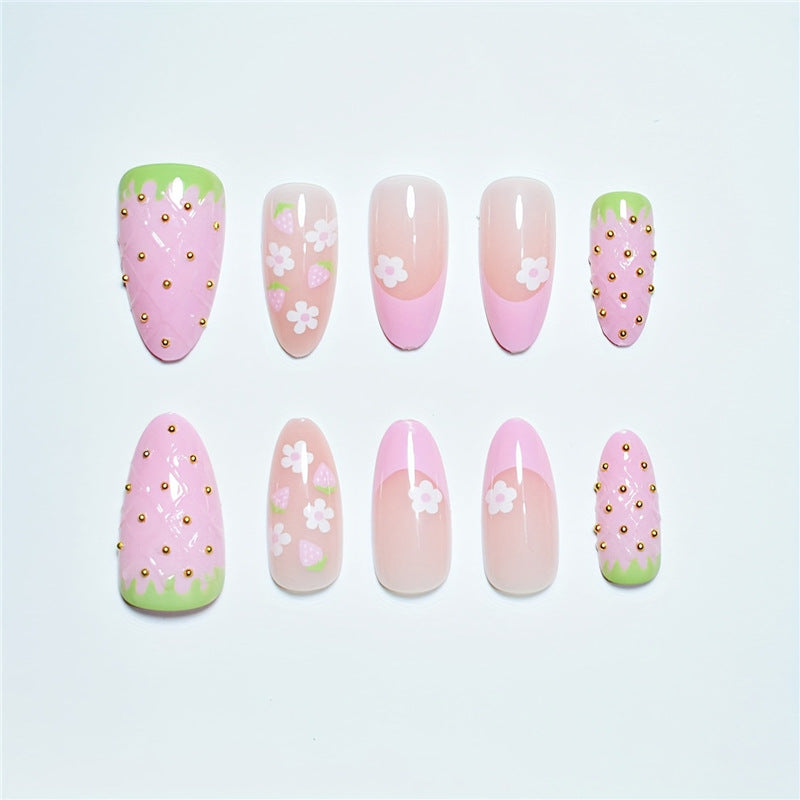 Erdbeer-Themen Press-On Nagelset Karnz