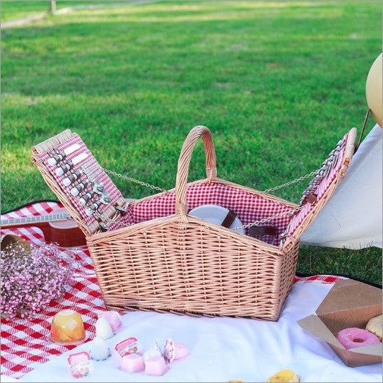 Damen luxuriöser Picknickkorb mit integriertem Geschirrset und isolierbarem Kühlfach Karnz