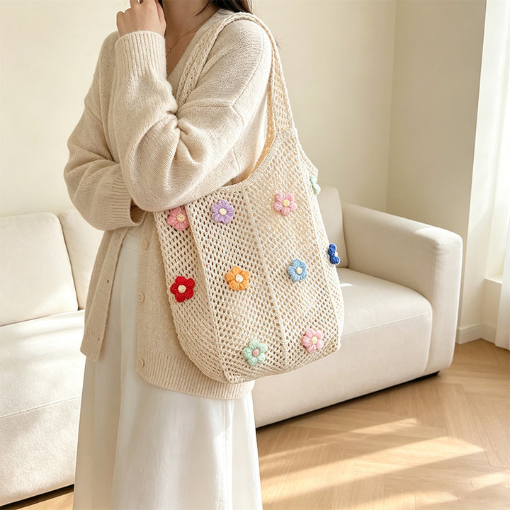 Blumenmuster Häkel-Tote Bag Karnz