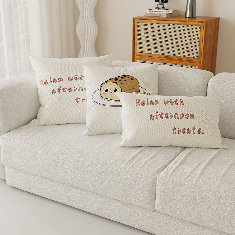 Cotton-Linen Kawaii Breakfast Bread and Coffee Illustrated Decorative Throw Pillow Cover