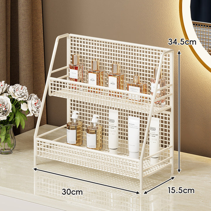 Zweischichtiger Metallgitter-Countertop-Vanity-Organizer-Regal mit erhöhtem Frontlippe