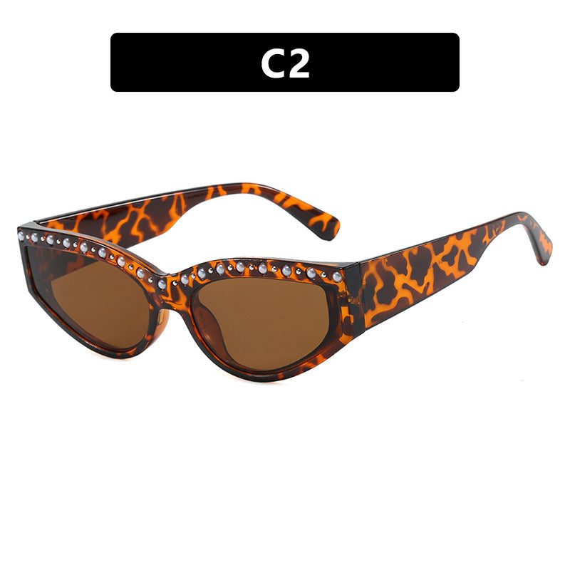 Damen Cat-Eye Sonnenbrille mit funkelndem Strassbesatz und animalischem Muster Karnz
