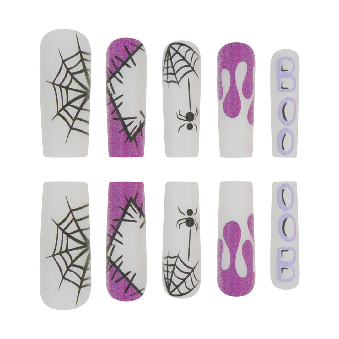 Halloween-Themen Lange Press-On Nägel mit Spinnen- und Tropfen-Design Karnz