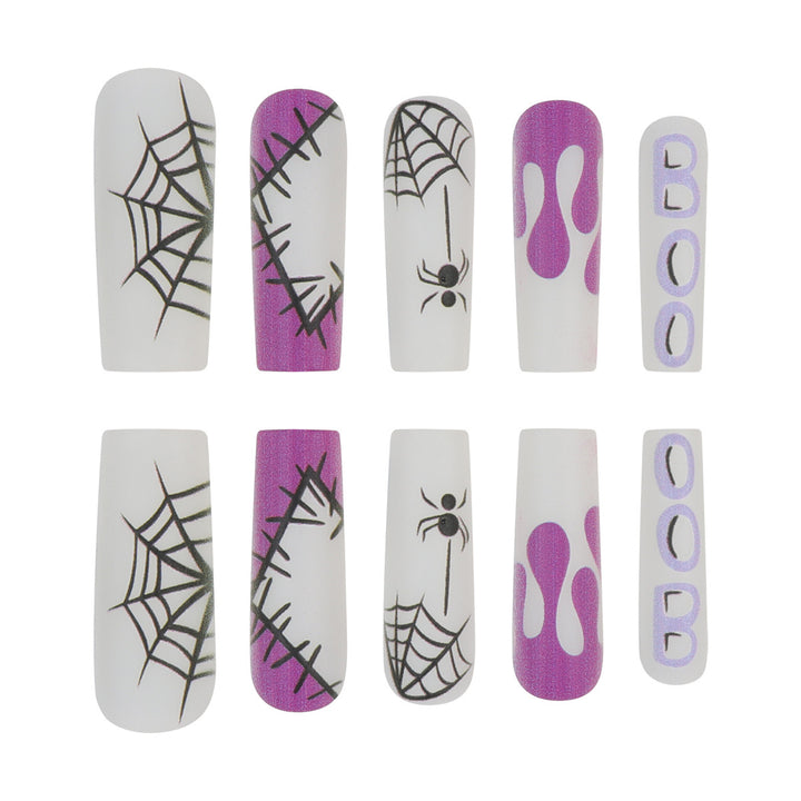 Halloween-Themen Lange Press-On Nägel mit Spinnen- und Tropfen-Design Karnz