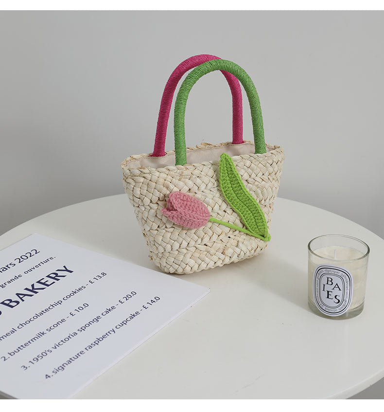 Damen Verspielte Korbtasche mit Blumenapplikation Karnz