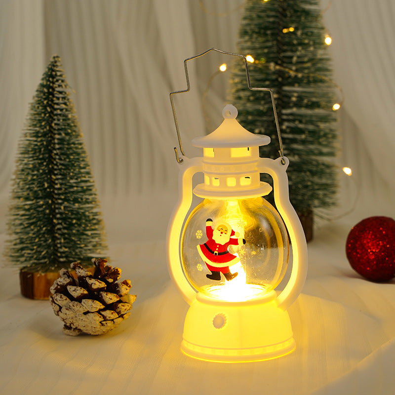 Dekorative LED-Weihnachtslaterne Nachtlicht mit Glasglobus Frohe Weihnachten-Inschrift und Metallgriff