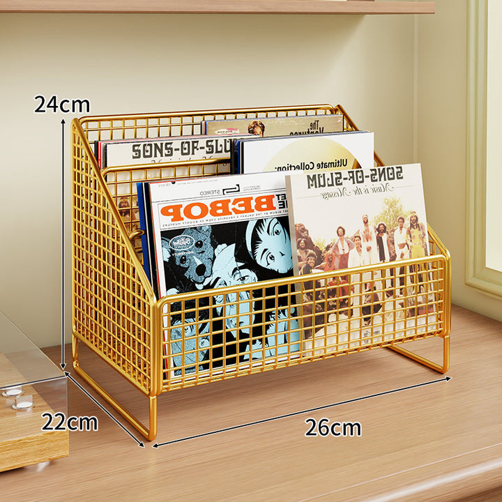 Winkeleckiger Drei-Tier Metall-Mesh Vinyl-Schallplatten- und Magazin-Organizer-Regal