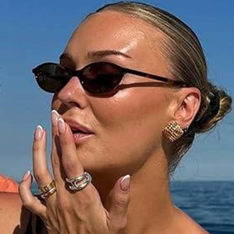 Damen ovalförmige Sonnenbrille mit transparentem Rahmen und UV-Schutz Karnz