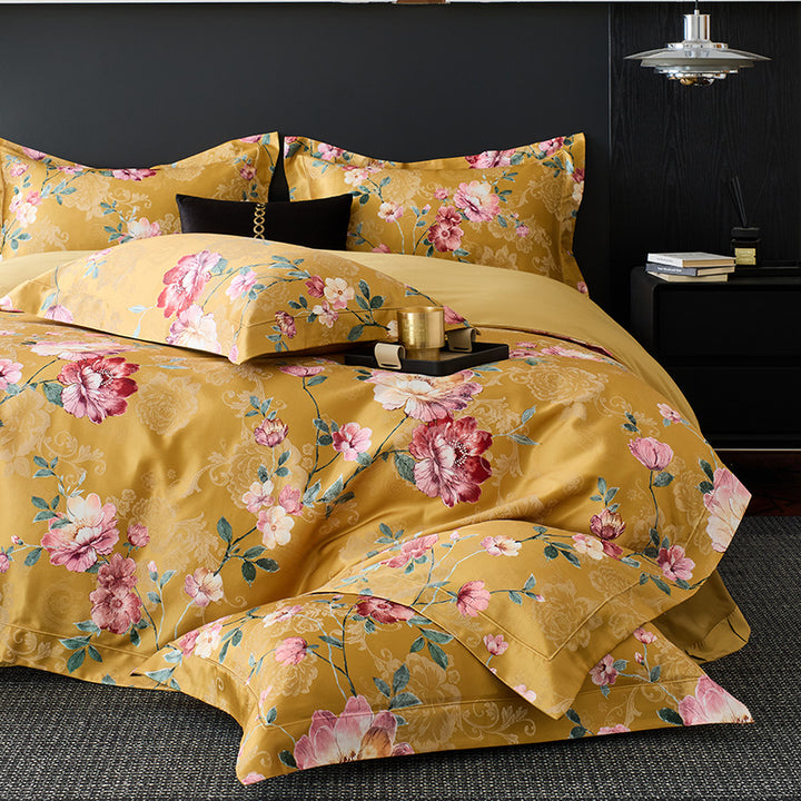 Florales Satin-Effekt Luxus Bettbezug und Kissenbezug Set