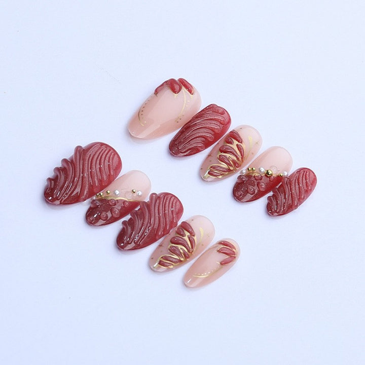Premium Künstlerische Florale Press-On Nagelset Karnz