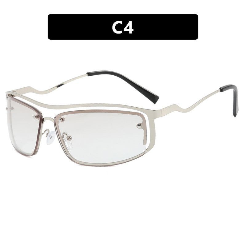 Damen futuristische Sonnenbrille mit elegantem Metallrahmen und hochtransparenten Gläsern Karnz