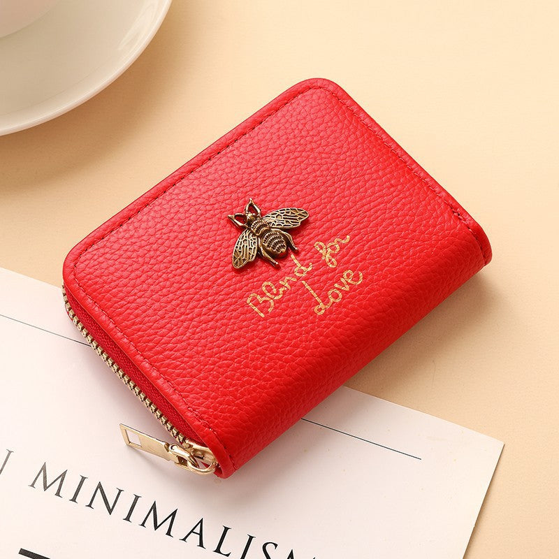 Designer Bee-Beschmückte Leder Reißverschluss-Wallet Karnz