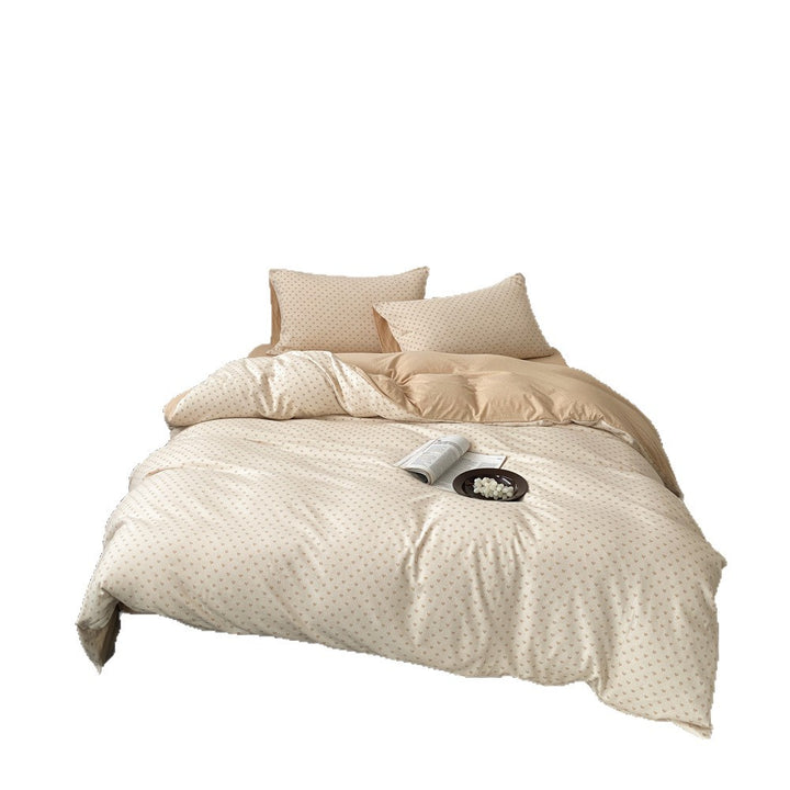 Atmungsaktives Baumwoll-Percale-Bettbezug-Set mit Mikro-Herz-Muster und Umschlag-Kissenbezügen