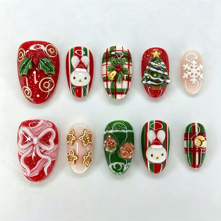 Festliche winterliche thematische verspielte Press-On Nagelkunst Set